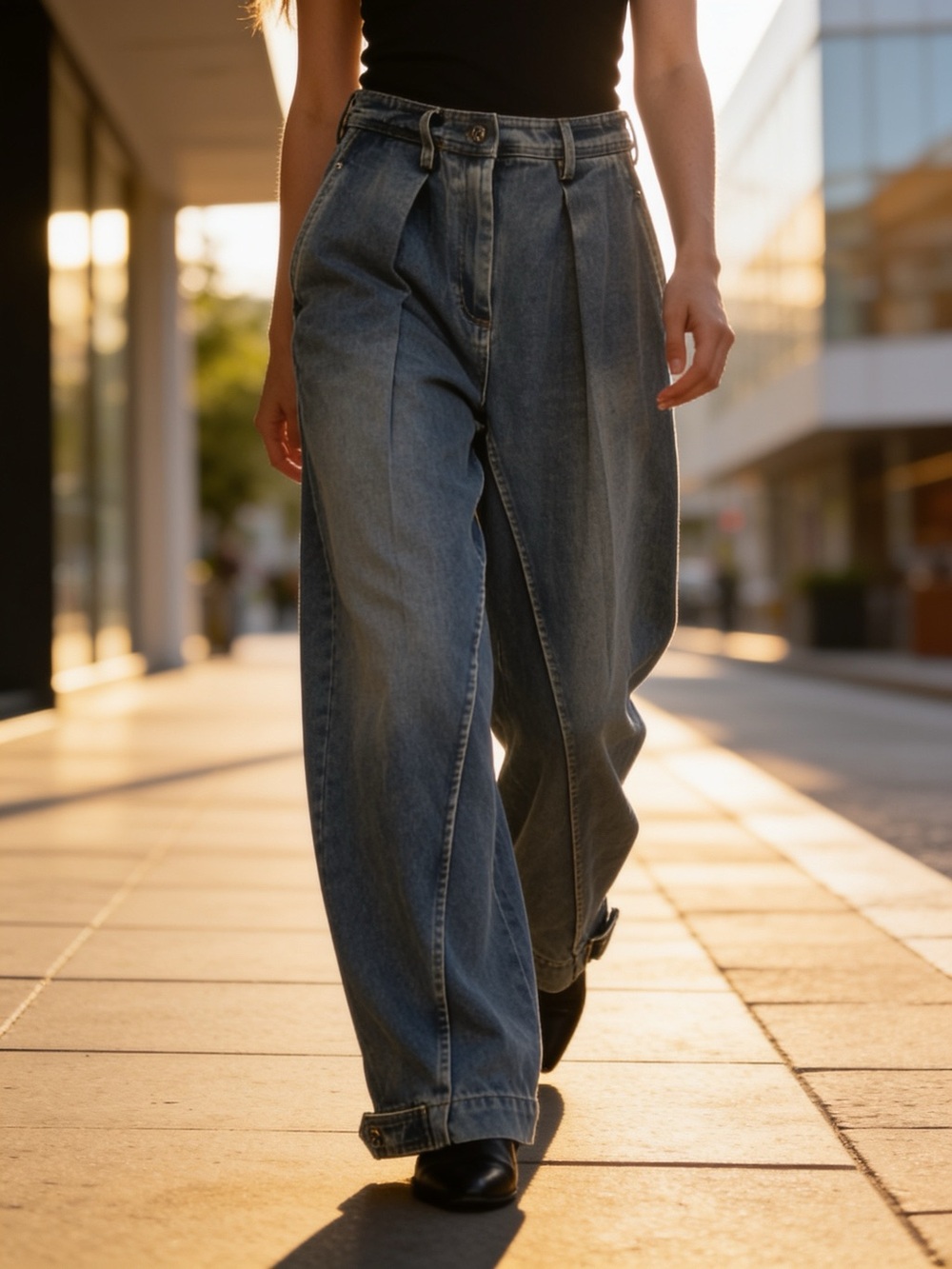 Anthropologie/line and dot Pleated Wide-Leg Jeans in Washed Blue L